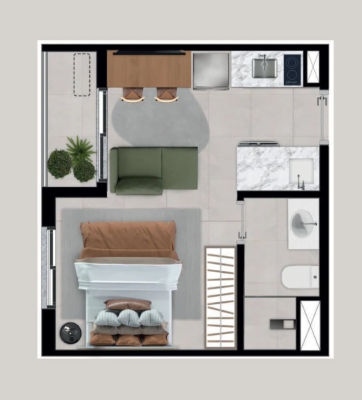 Planta 01 - 1 dorm 24m² - studio
