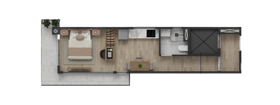 Planta 02 - 1 dorm 41,91m² - studio