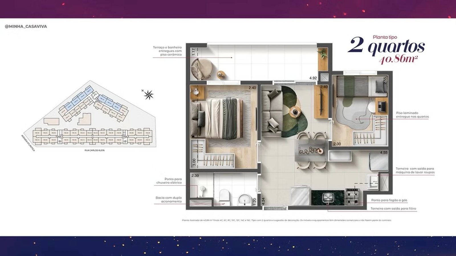 Planta 03 - 2 dorm 40,86m²