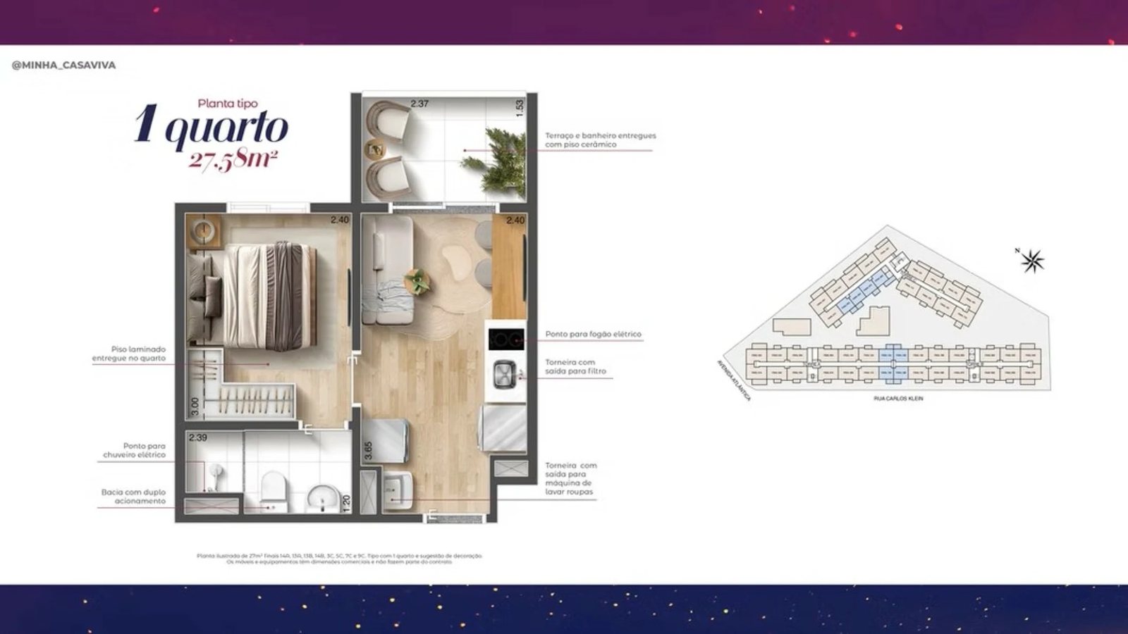 Planta 01 - 1 dorm 27,58m²