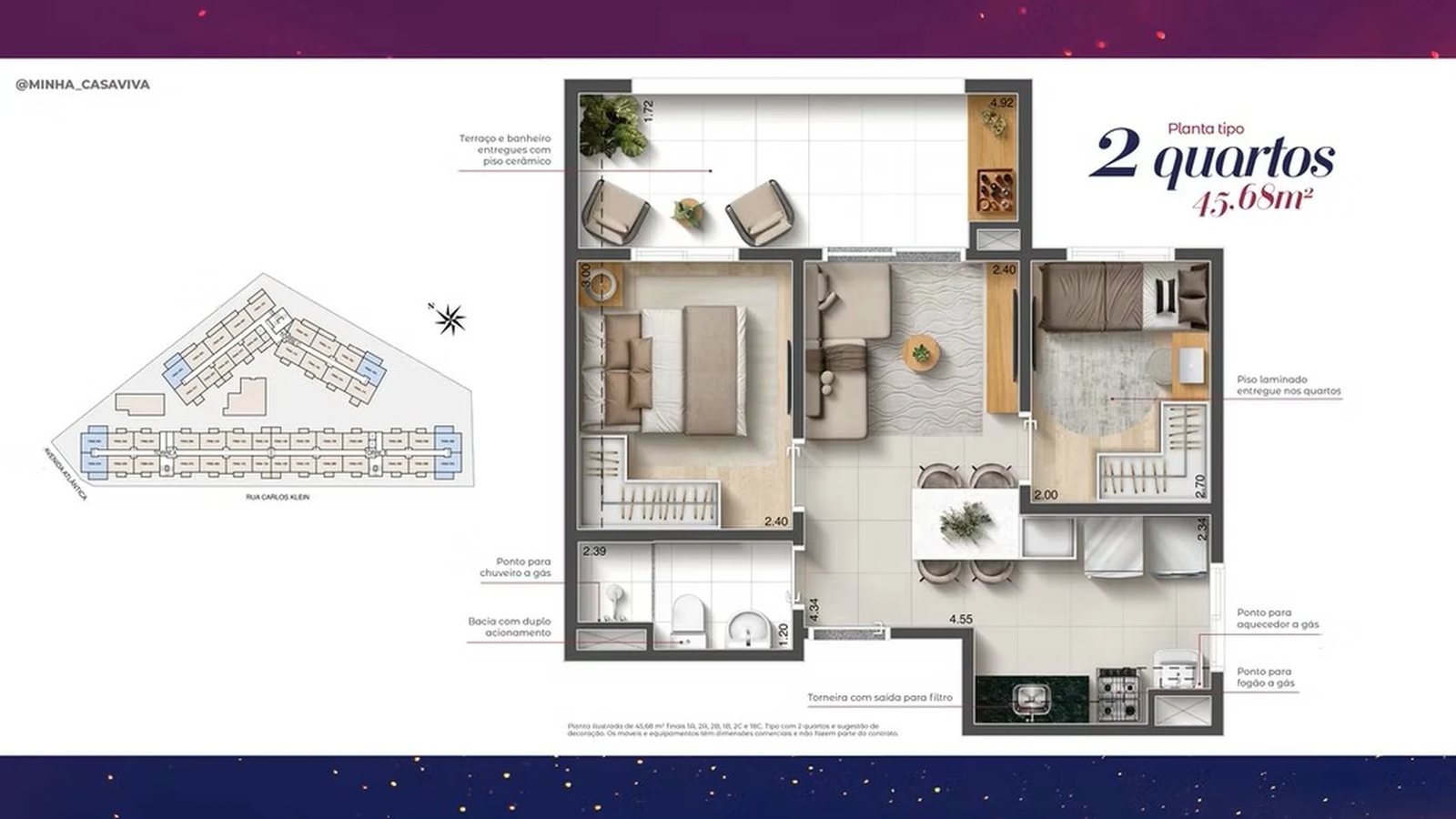 Planta 05 - 2 dorm 45,68m²