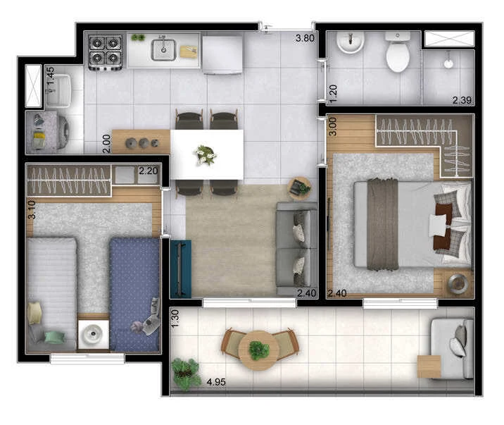 Planta 02 - 2 dorm 43,35m²