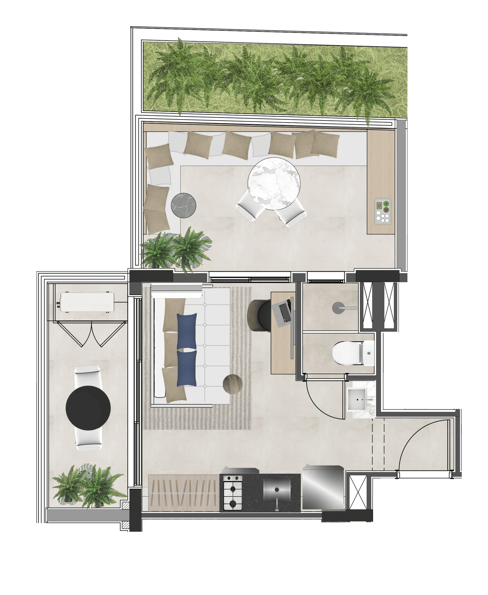 Planta 03 - 1 dorm 33m² - garden