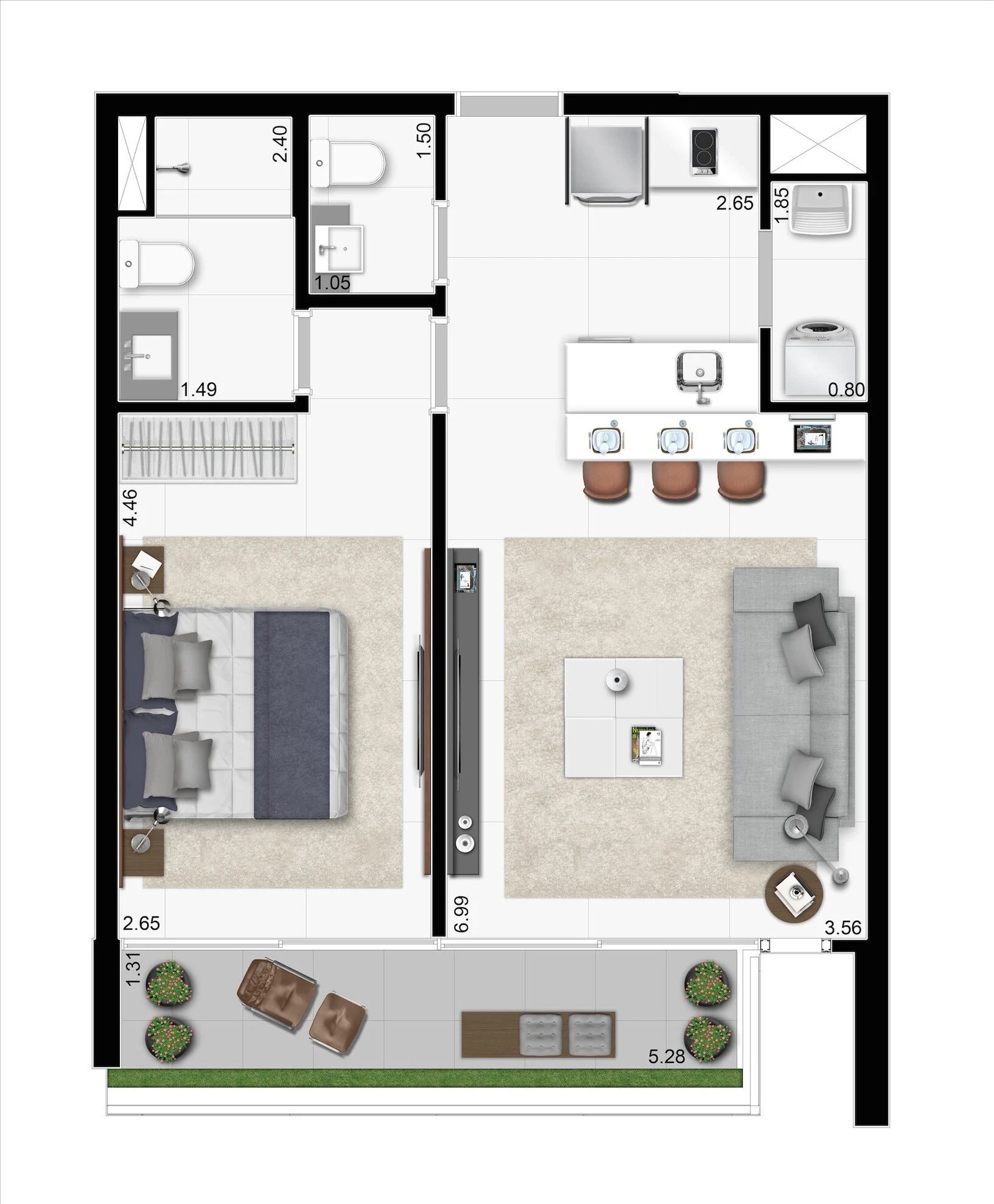 Planta 02 - 1 dorm 57m²