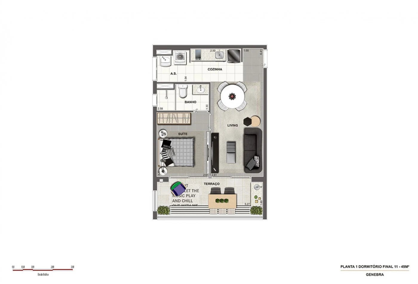 Planta 02 - 1 dorm 49m2