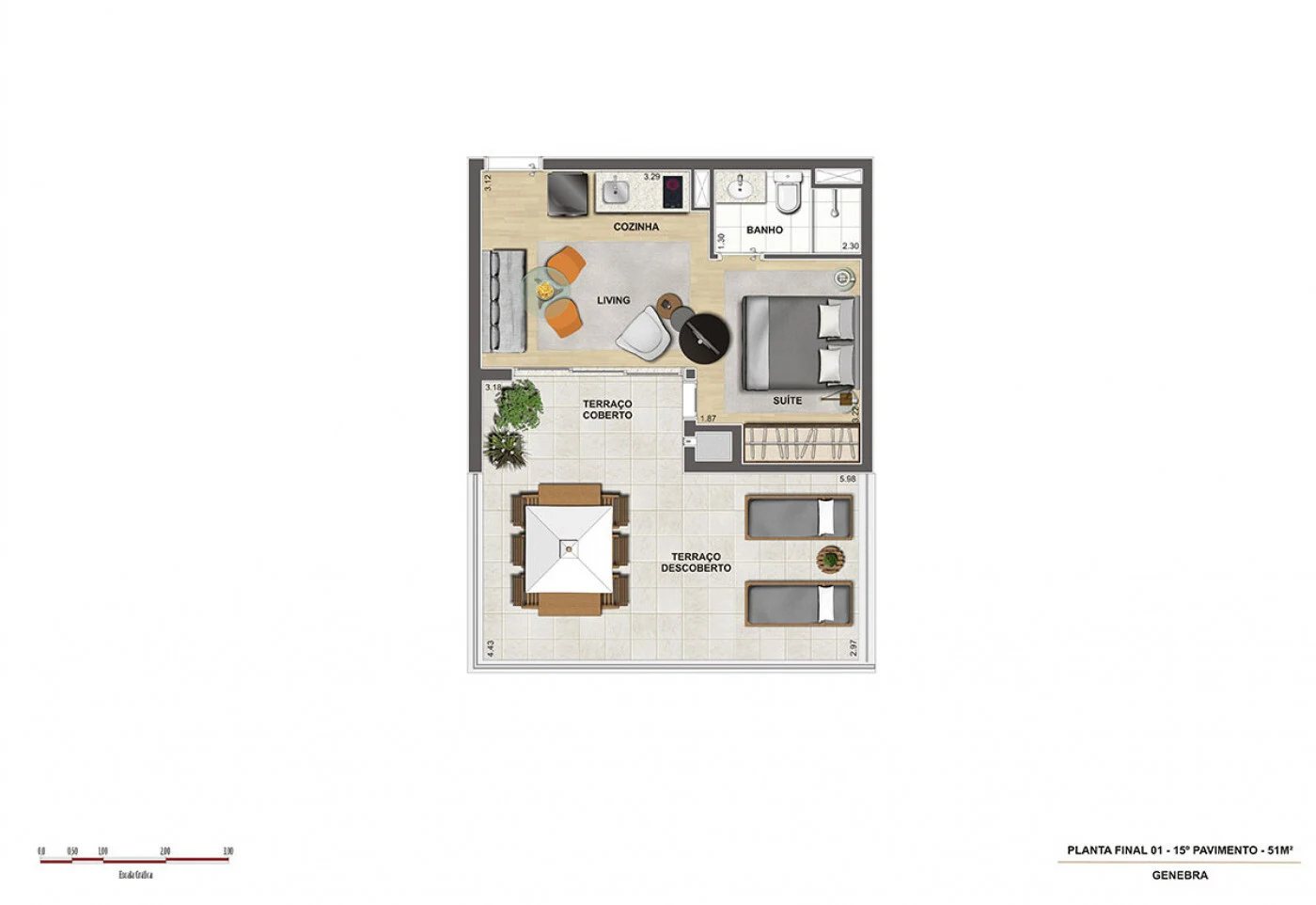 Planta 03 - 1 dorm 51m2 - studio garden