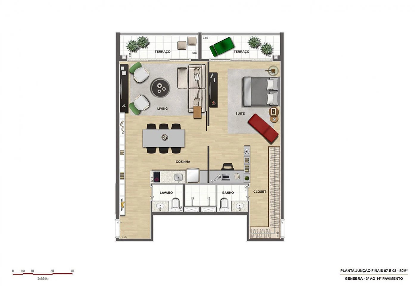 Planta 04 - 1 dorm 80m2