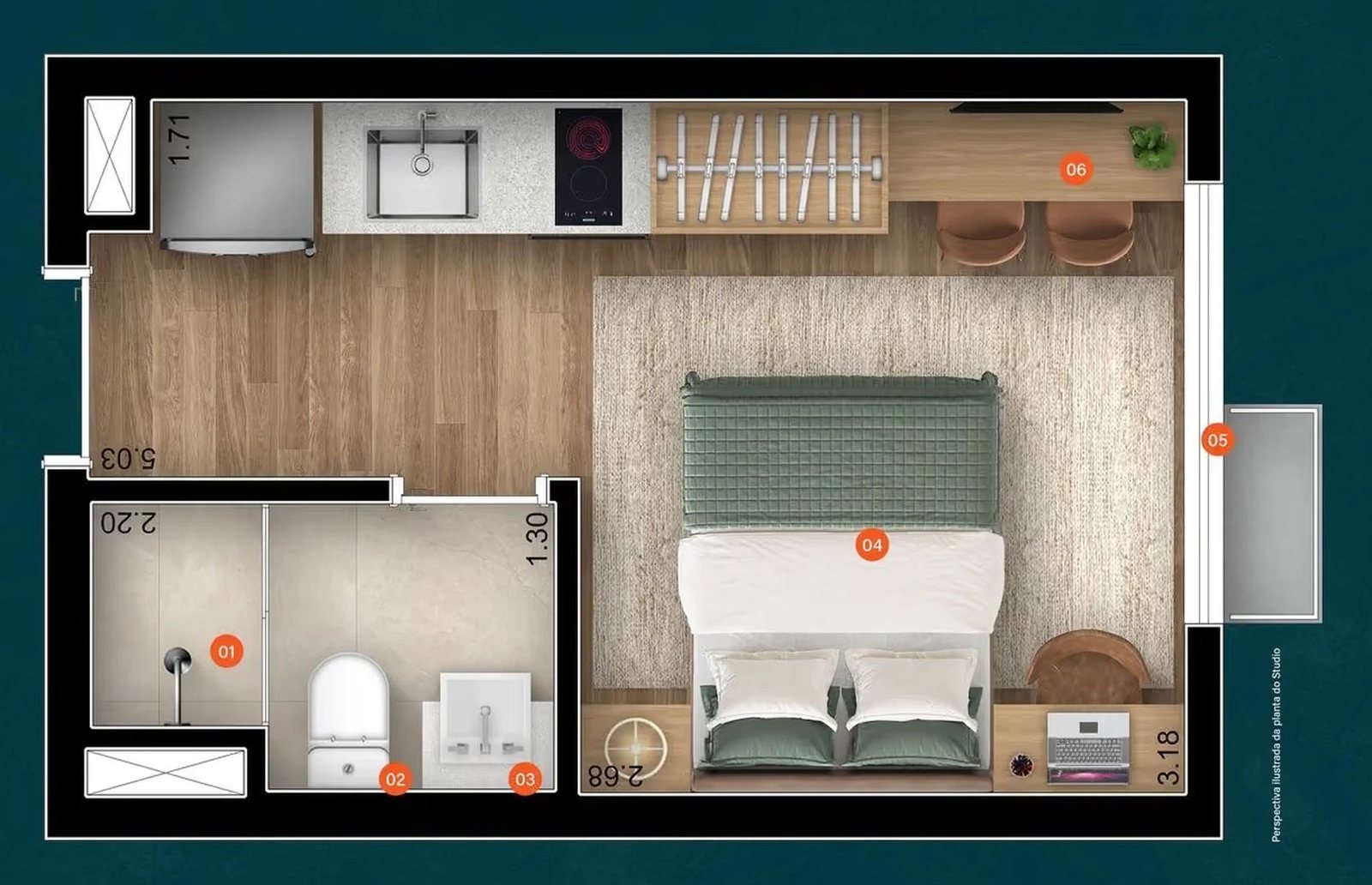 Planta 01 - 1 dorm 17m² - studio