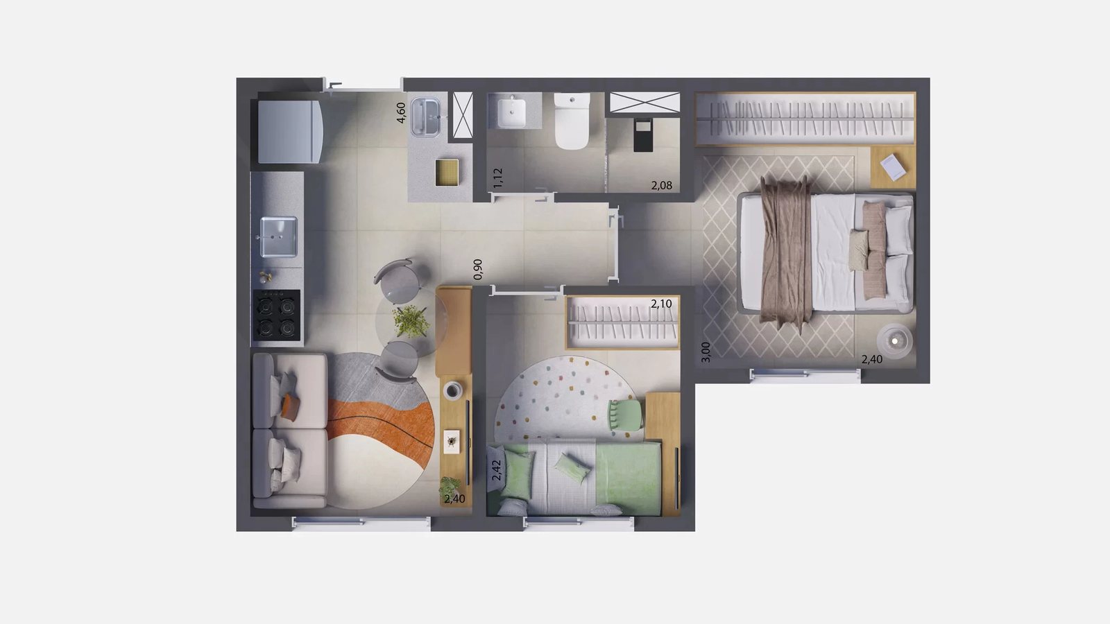 Planta 01 - 2 dorm 32m²
