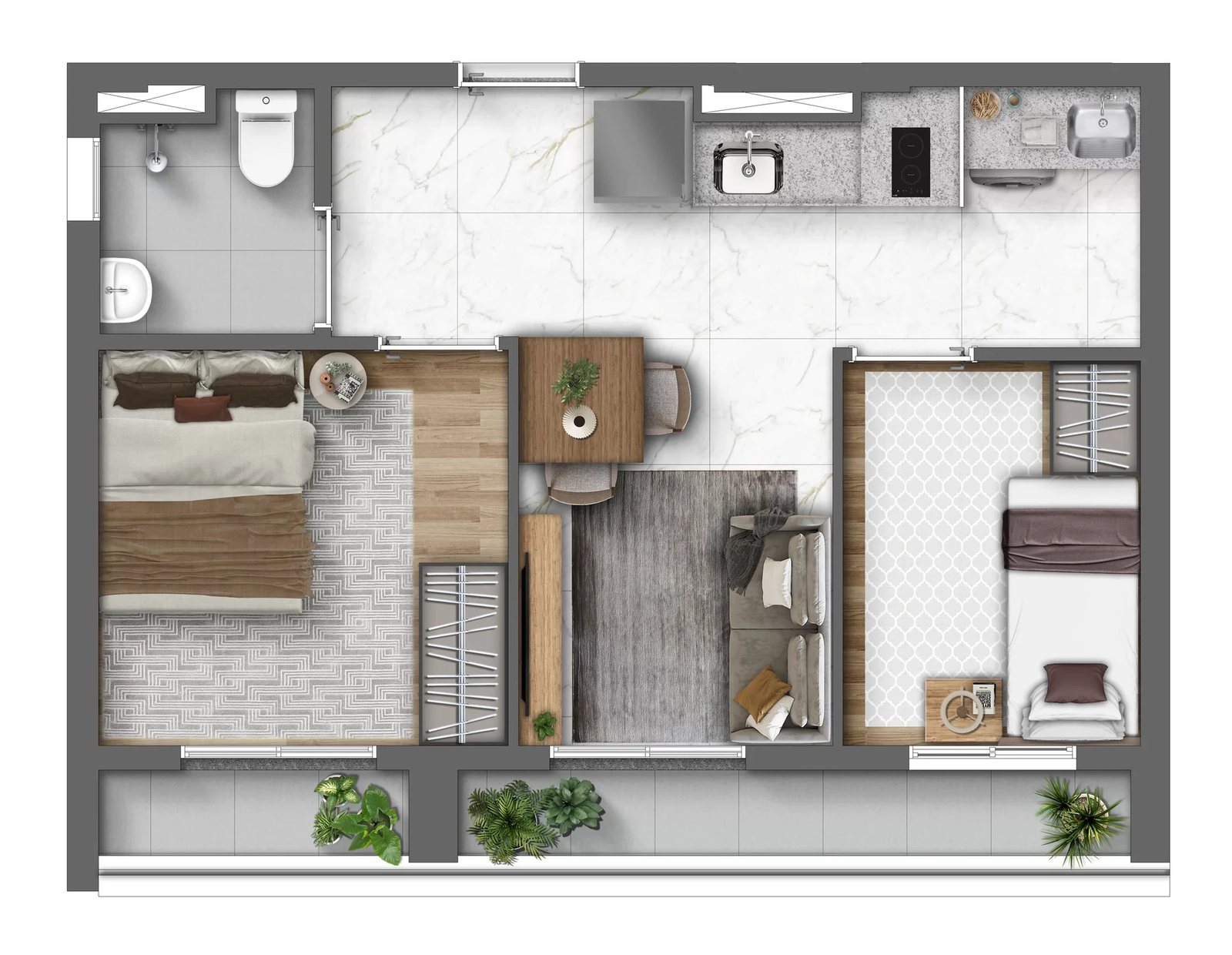 Planta 05 - 2 dorm 45m²