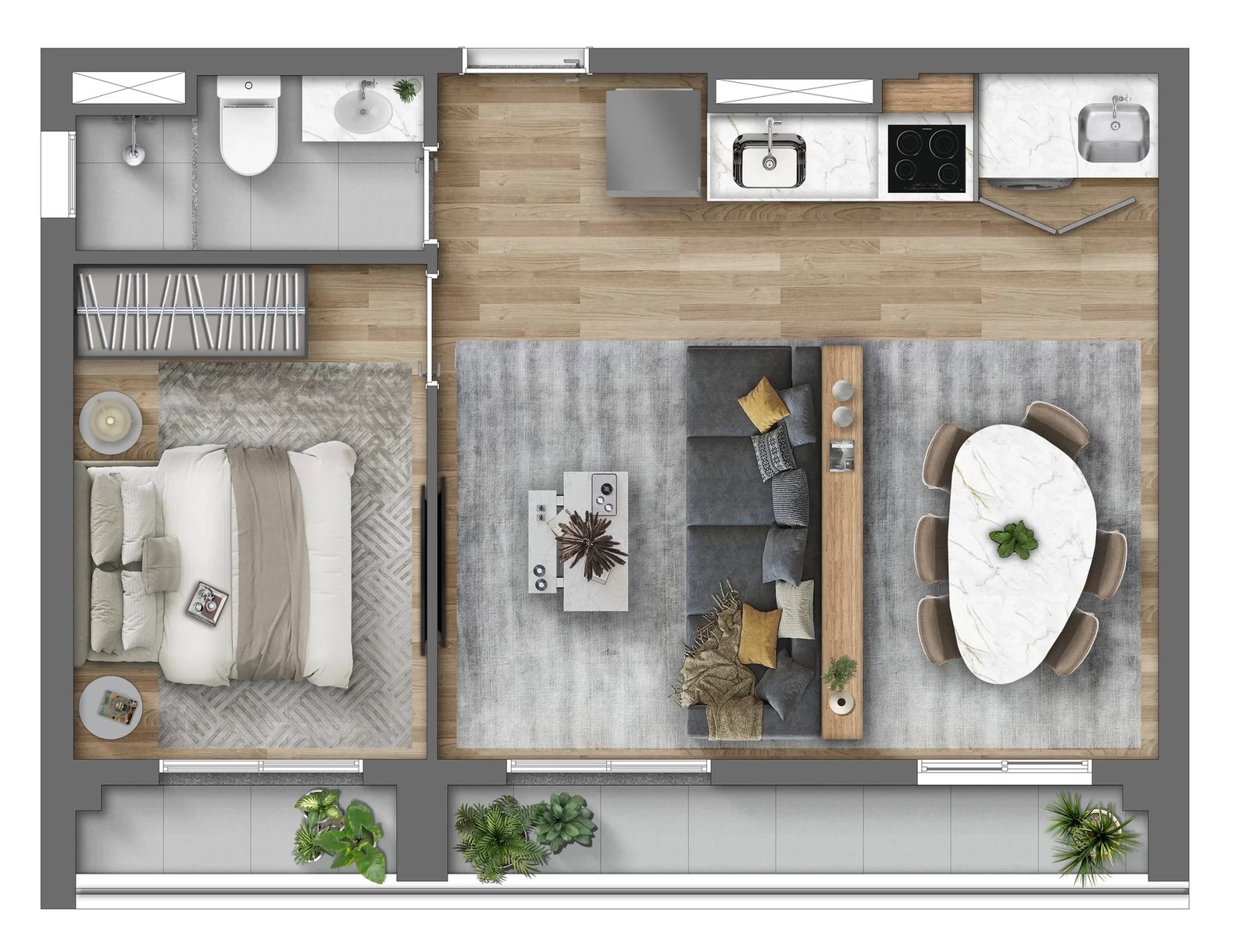 Planta 04 - 1 dorm 44m² - opção