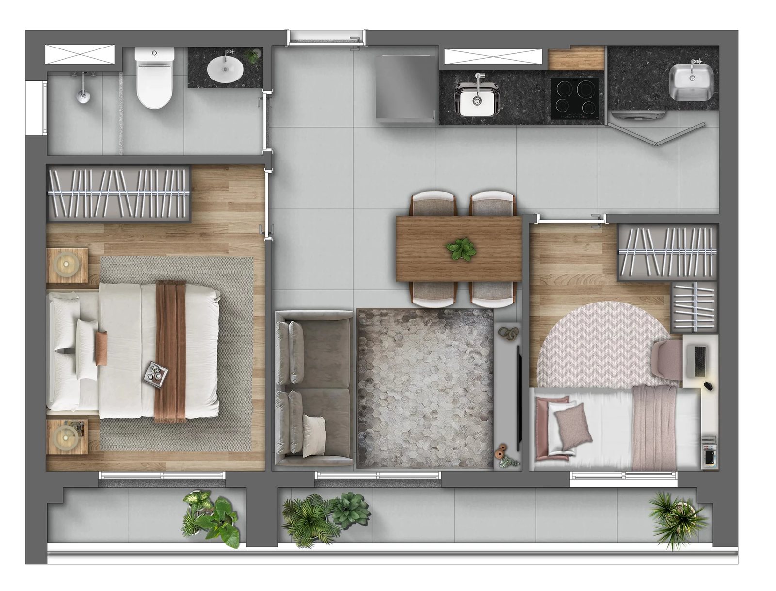 Planta 03 - 2 dorm 44m²