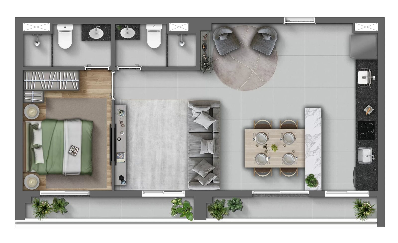 Planta 07 - 1 dorm 60m² - opção