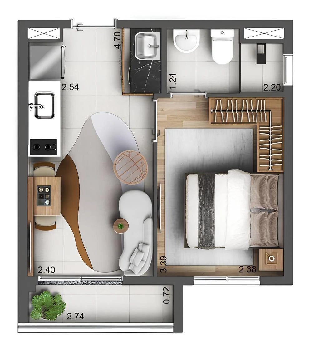 Planta 01 - 1 dorm 27m²