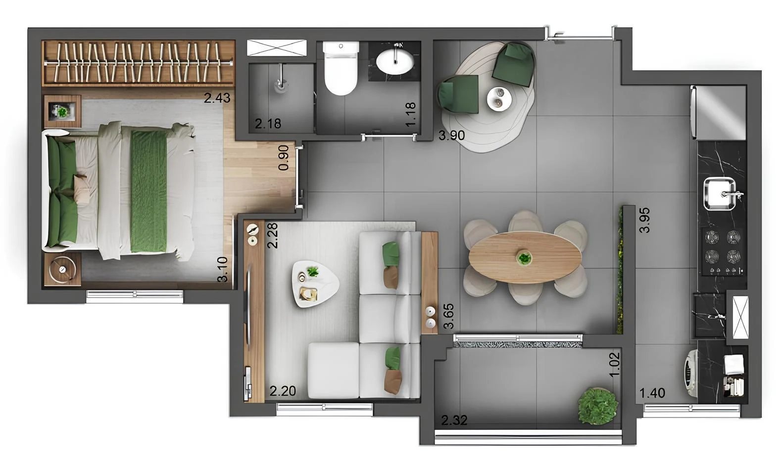 Planta 05 - 1 dorm 39m²