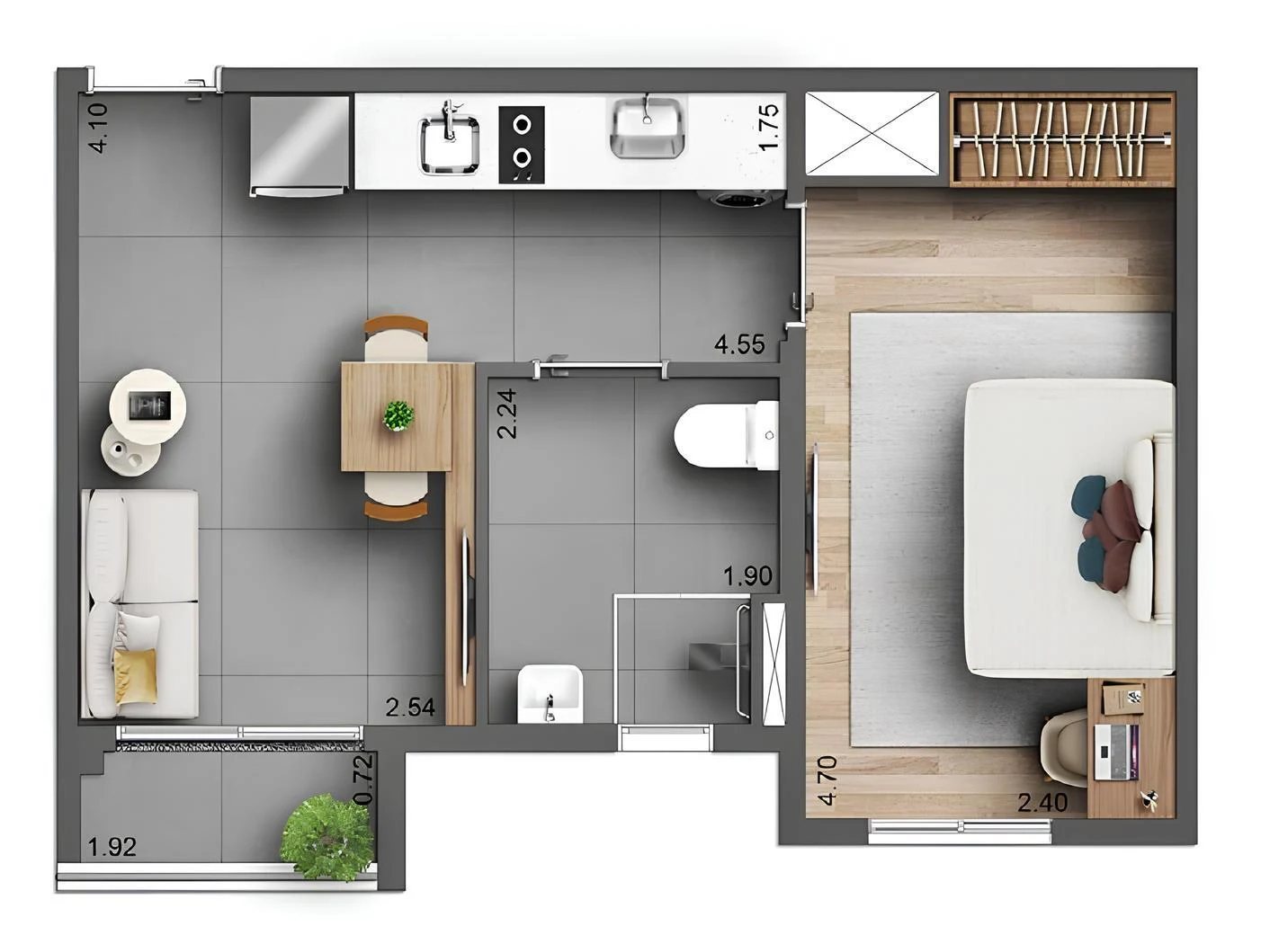 Planta 03 - 1 dorm 35m²