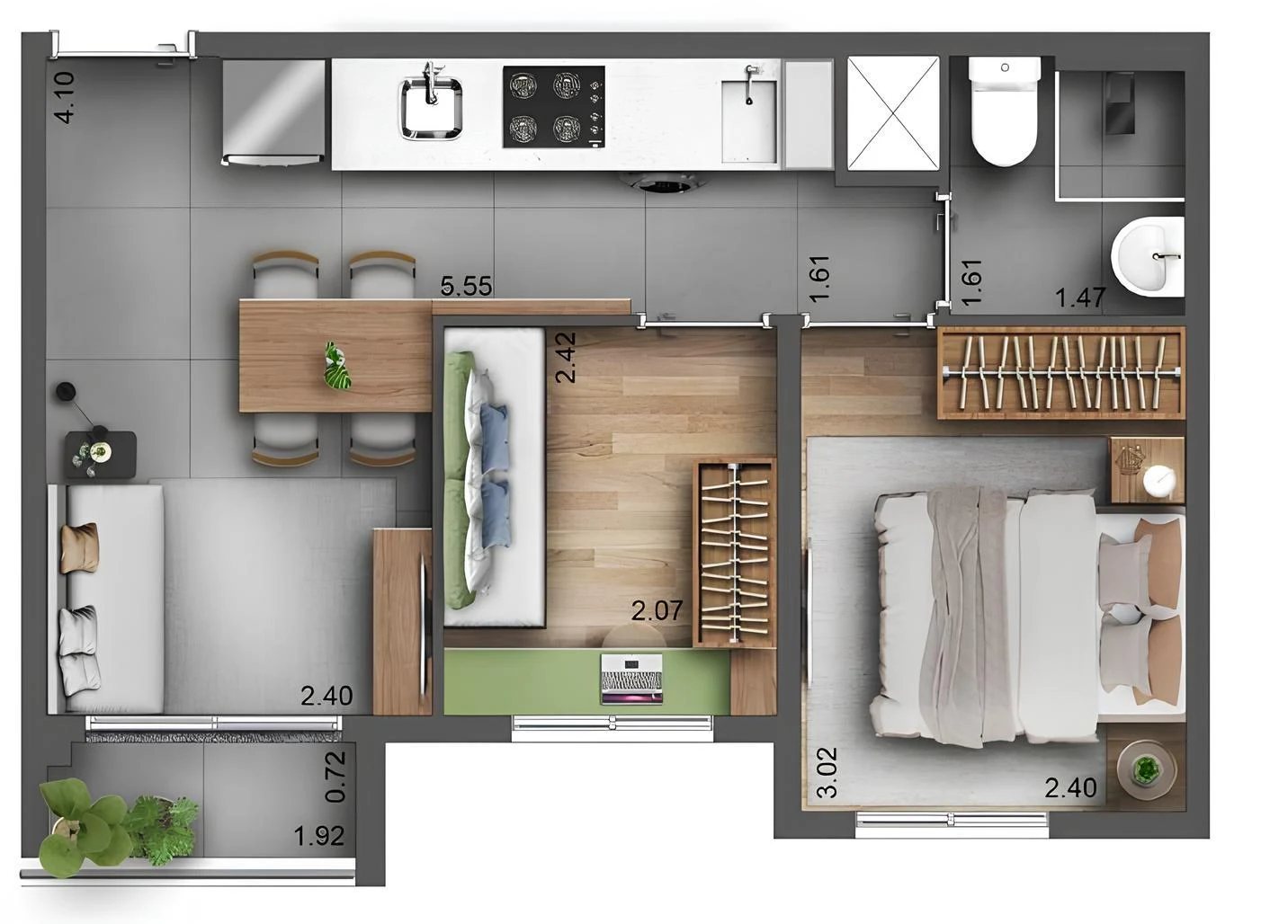 Planta 04 - 2 dorm 35m²