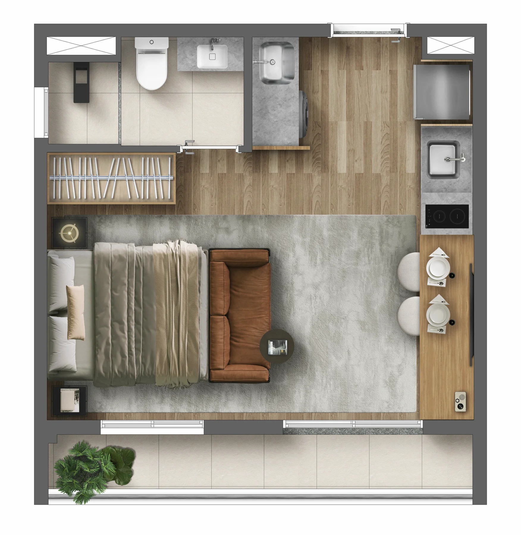 Planta 03 - 1 dorm 27m² - opção