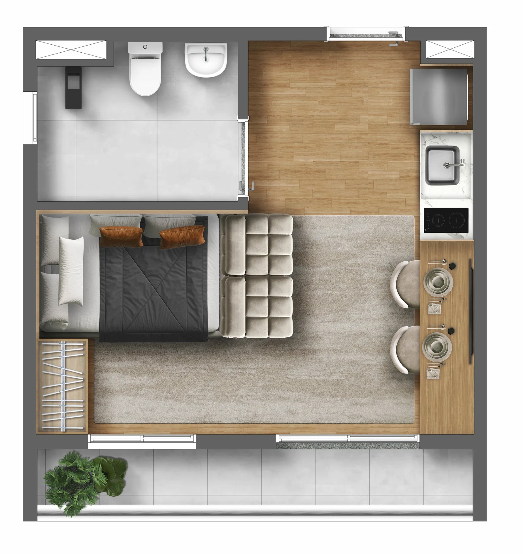 Planta 02 - 1 dorm 27m² - studio