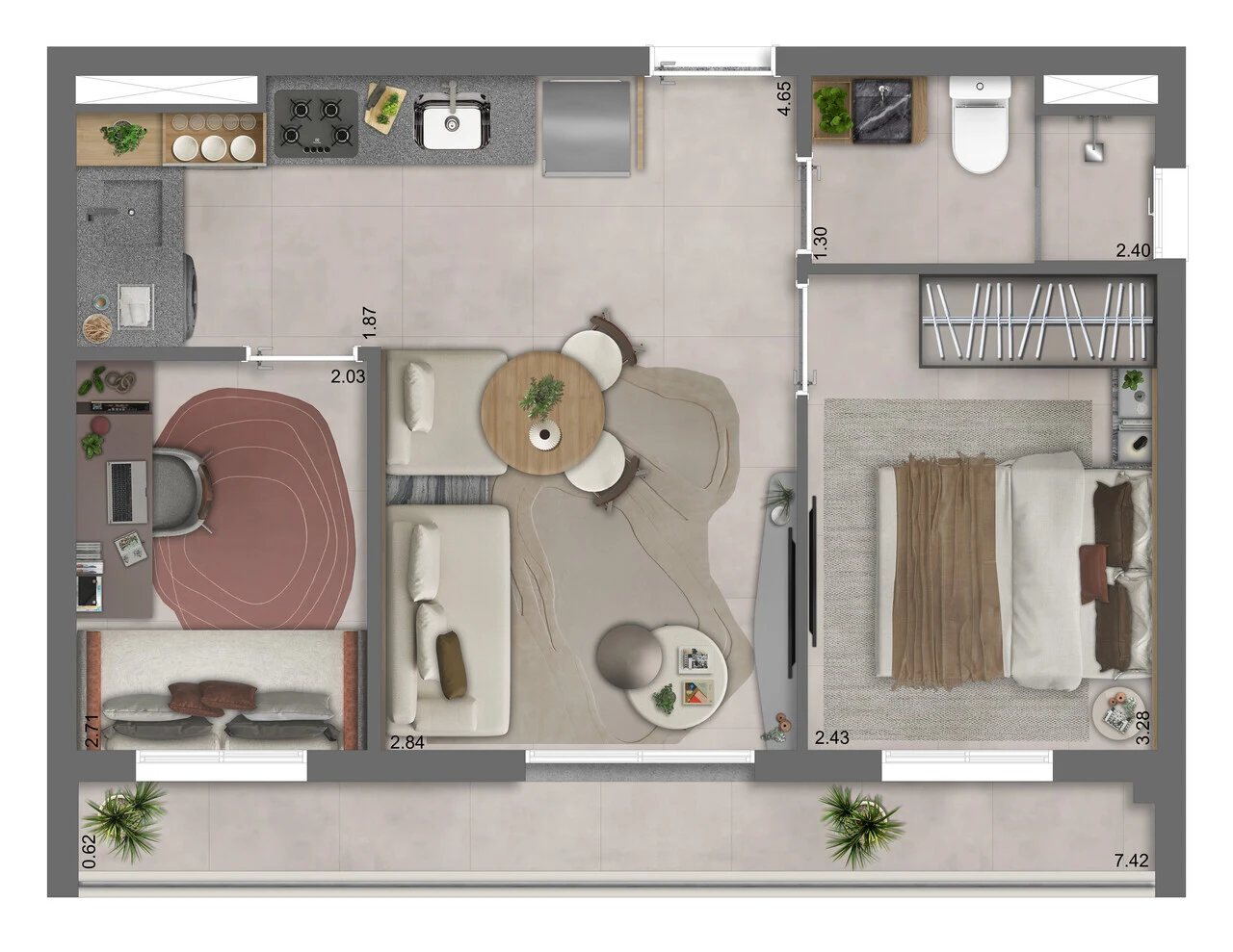 Planta 03 - 2 dorm 44m²
