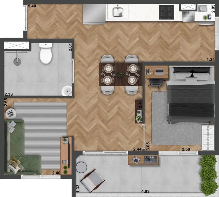Planta 06 - 1 dorm 51 10m² - opção 2