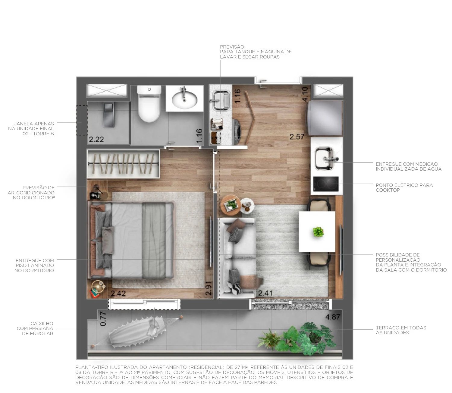 Planta 01 - 1 dorm 27m²