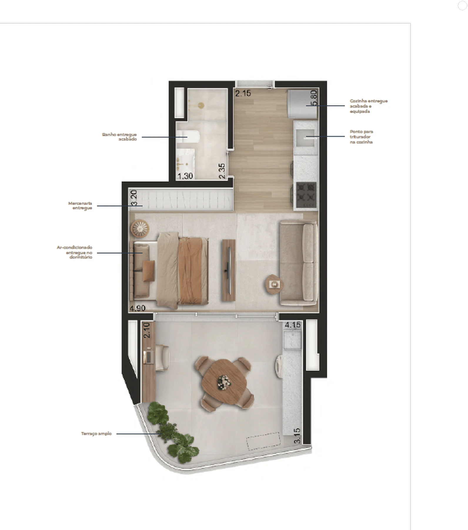 Planta 01 - 1 dorm 44m² - studio