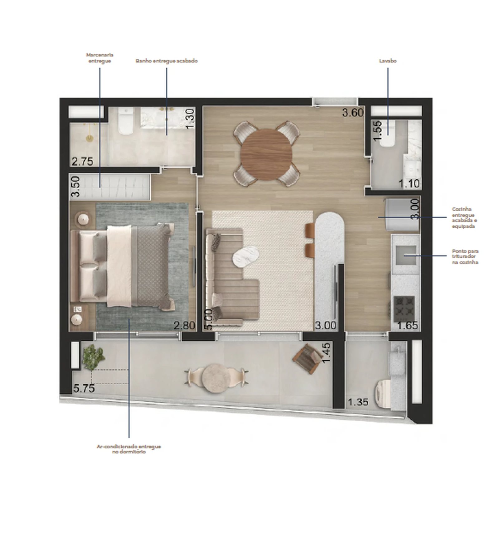 Planta 03 - 1 dorm 55m²