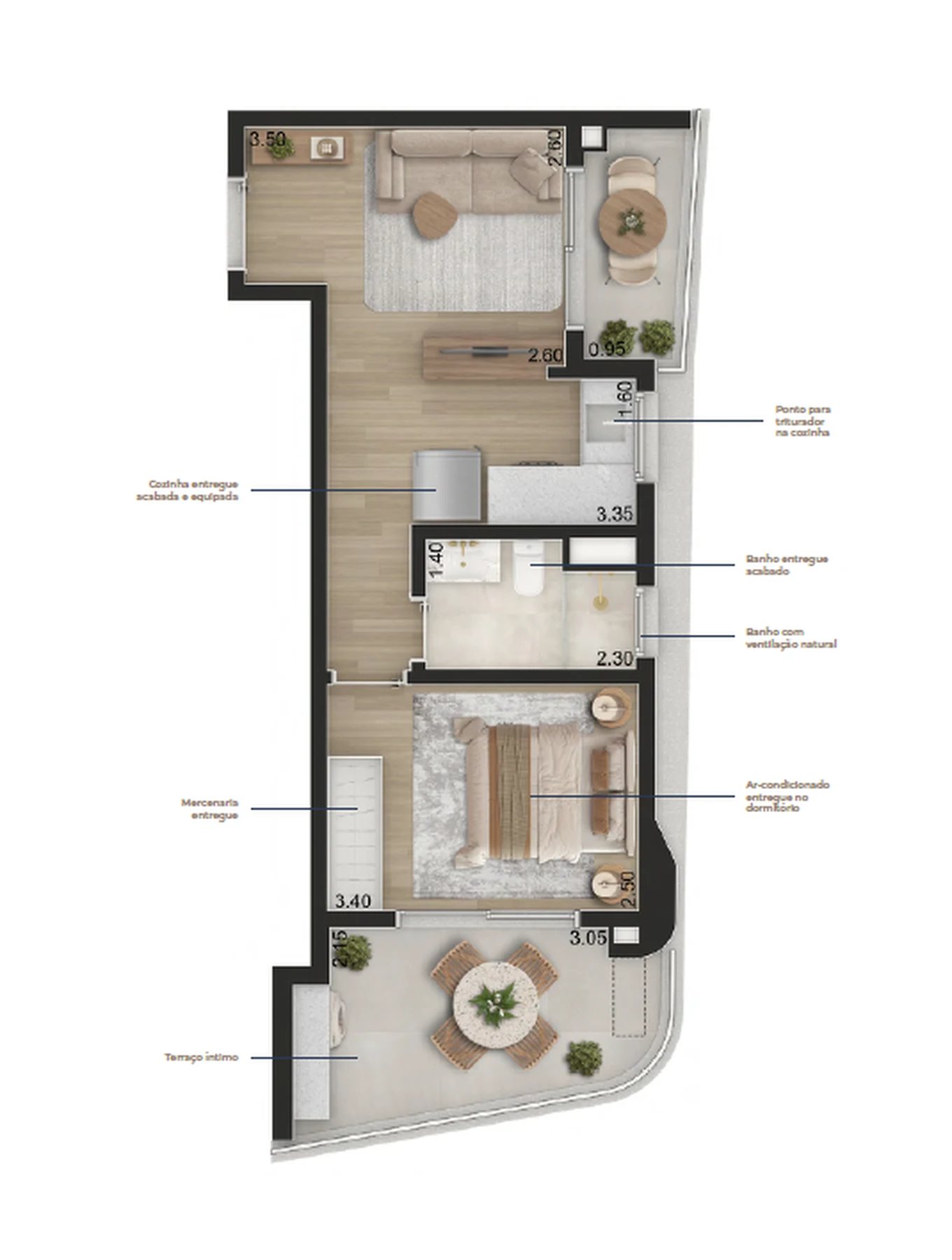Planta 02 - 1 dorm 45m²