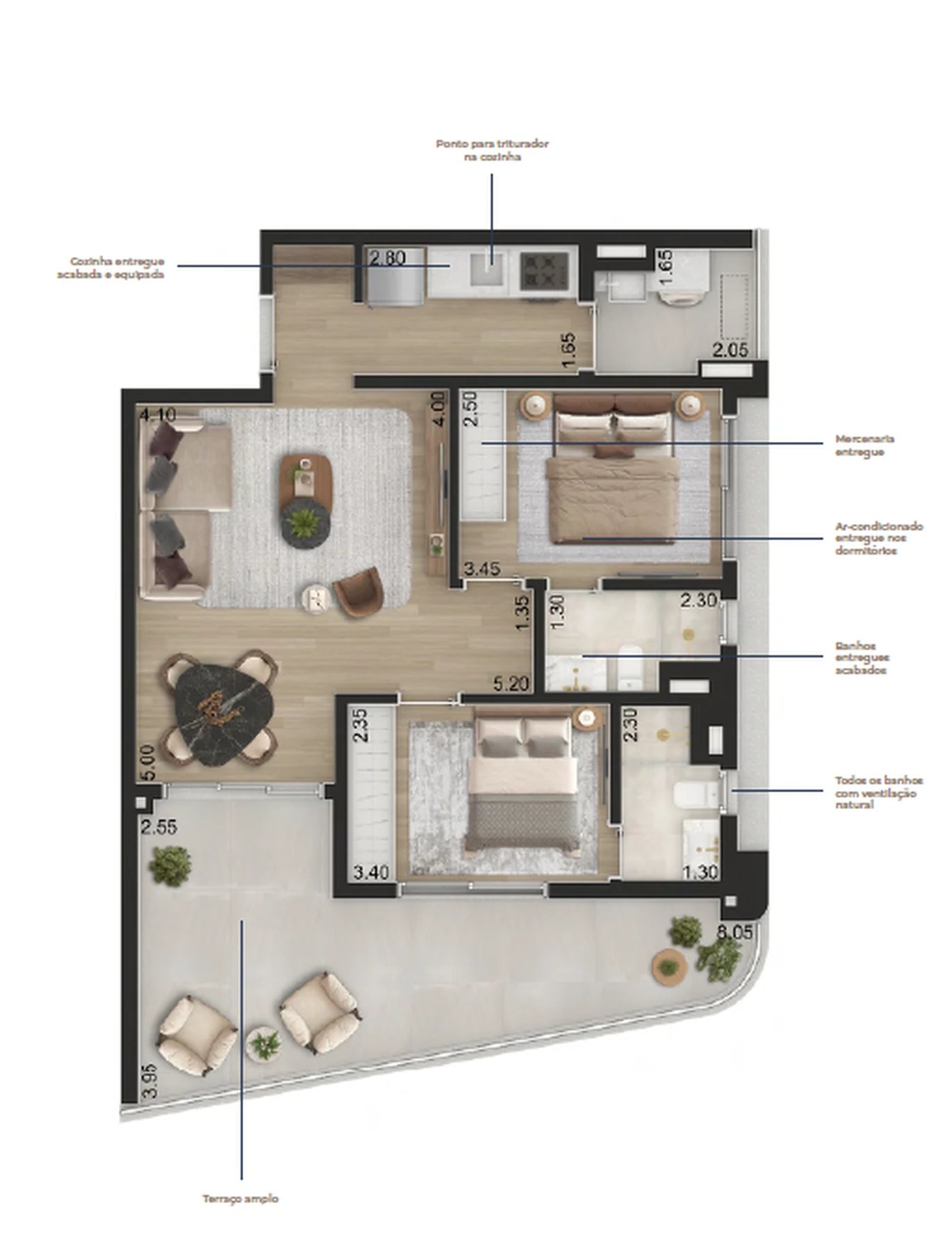 Planta 05 - 2 dorm 84m²