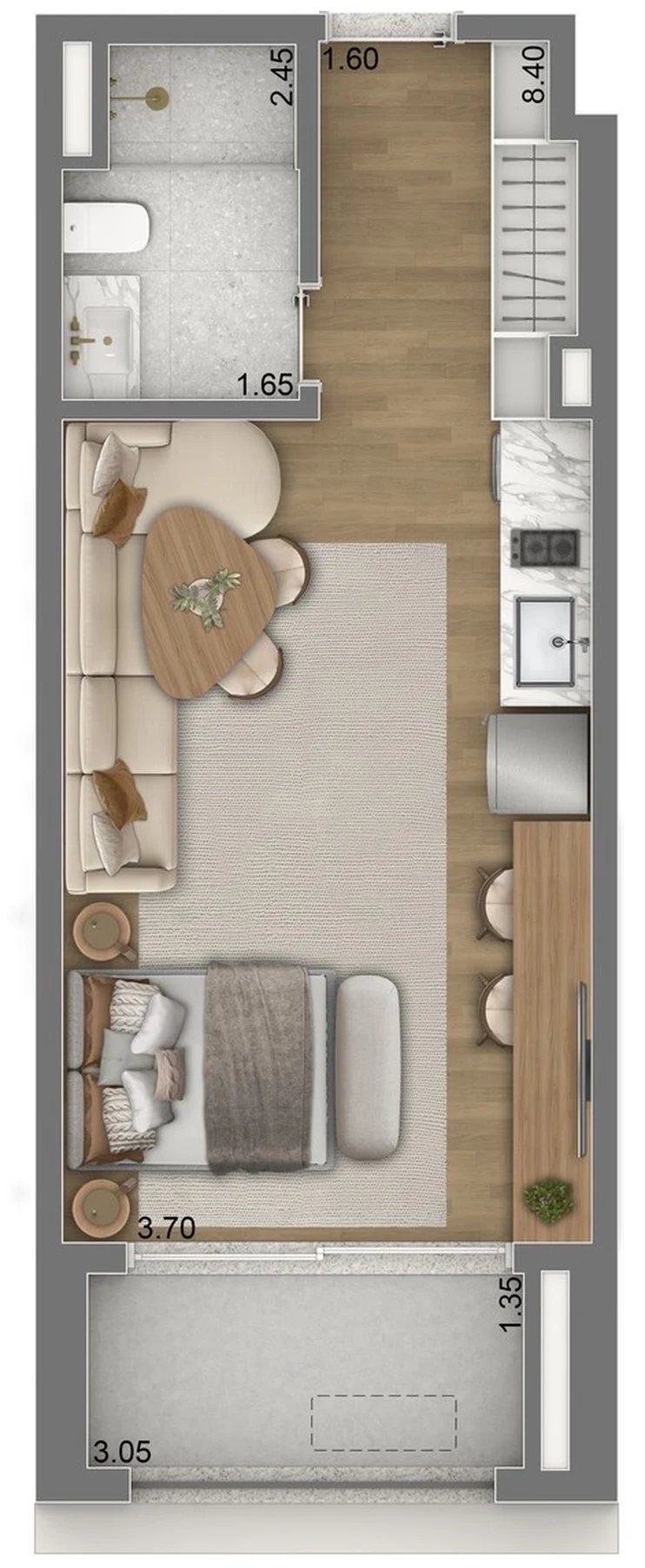 Planta 02 - 1 dorm 40m² - studio