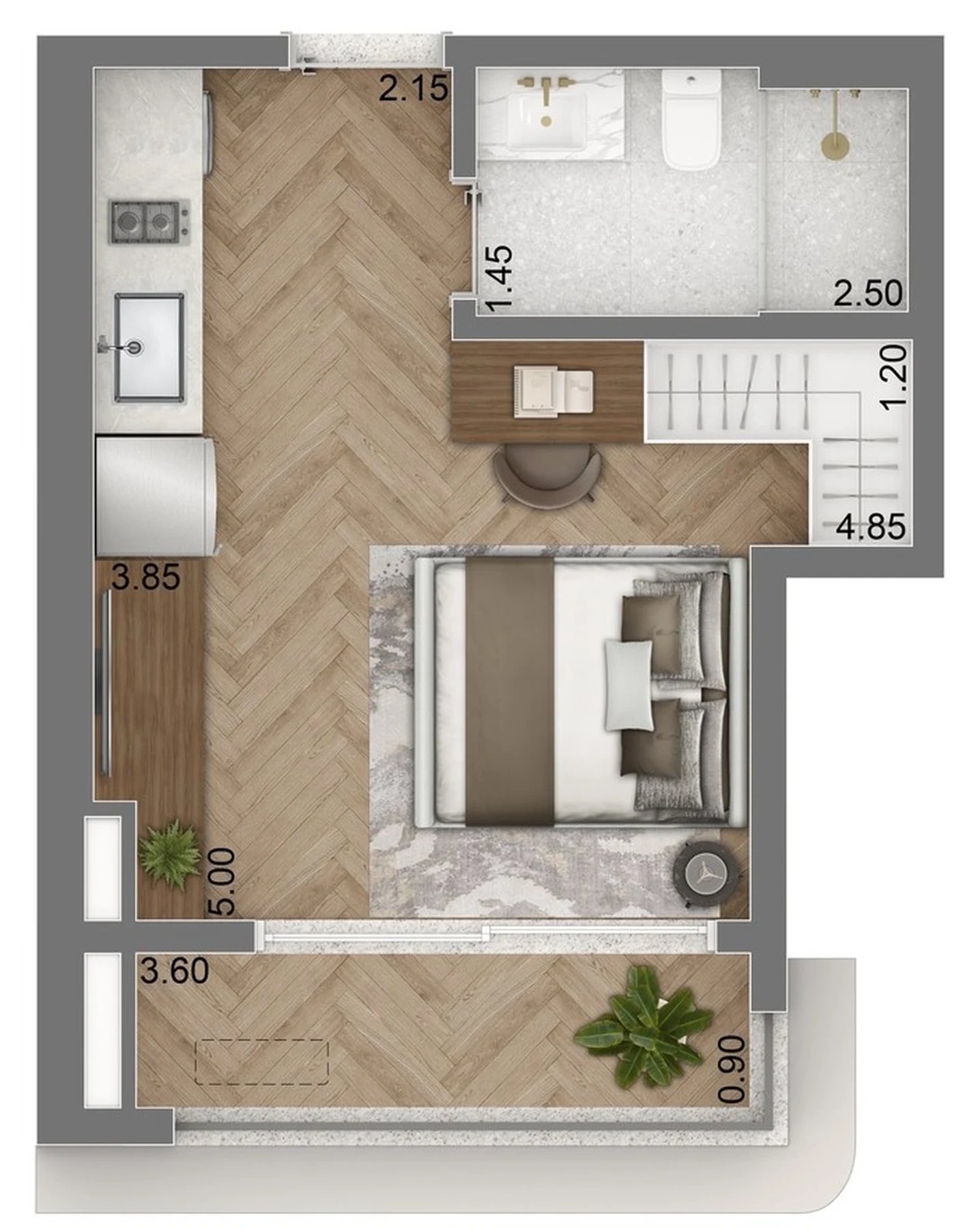 Planta 01 - 1 dorm 31m² - studio
