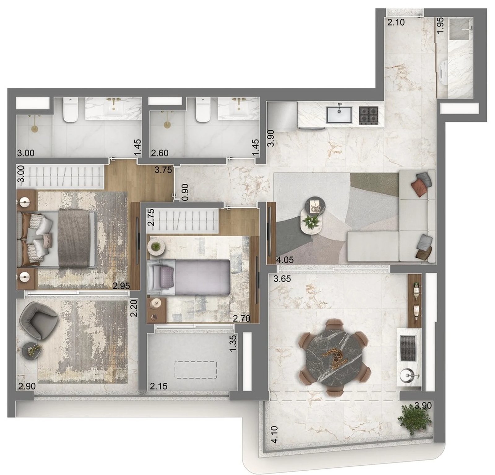 Planta 09 - 2 dorm 85m²