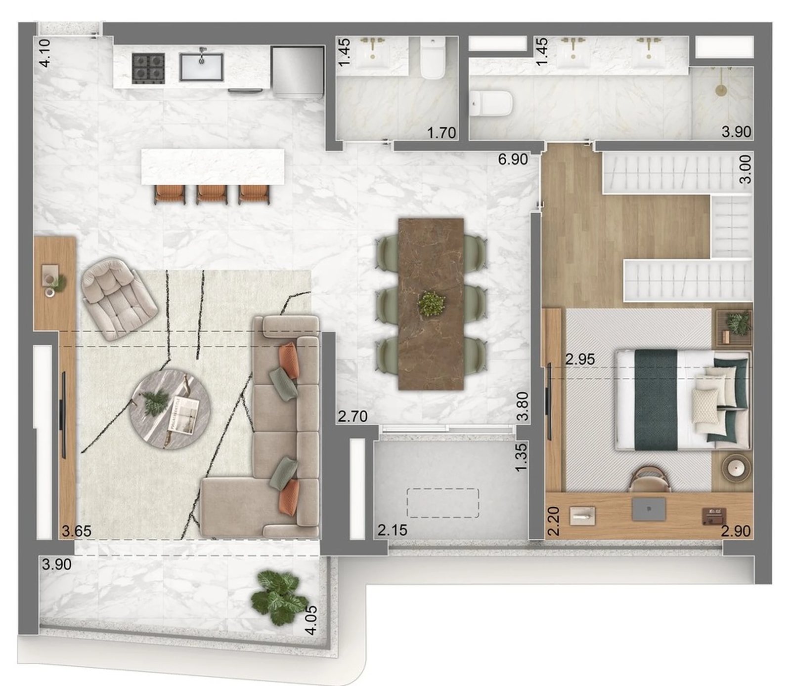 Planta 07 - 1 dorm 80m² - opção 01