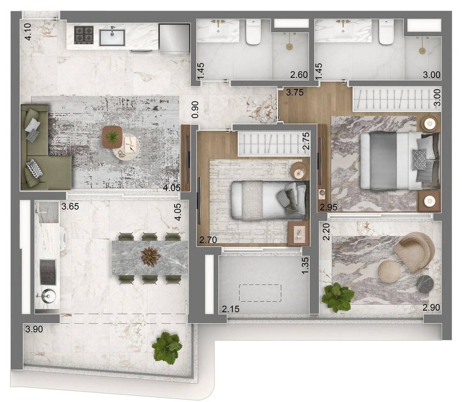 Planta 05 - 2 dorm 80m²