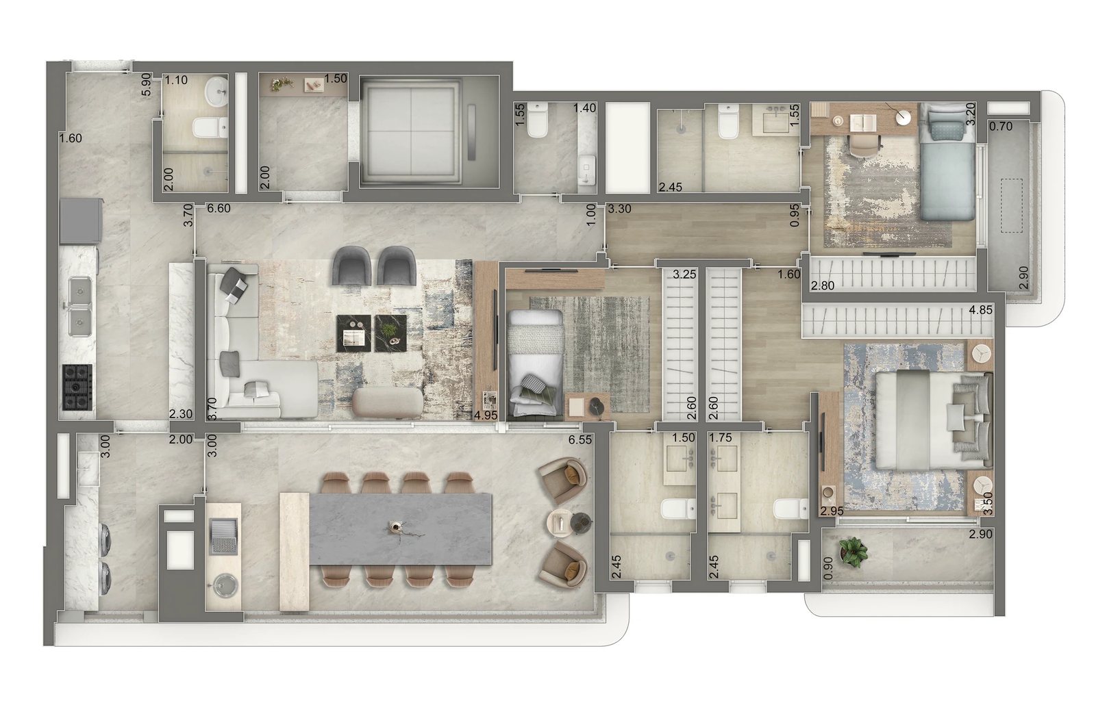 Planta 03 - 3 dorm 139m²