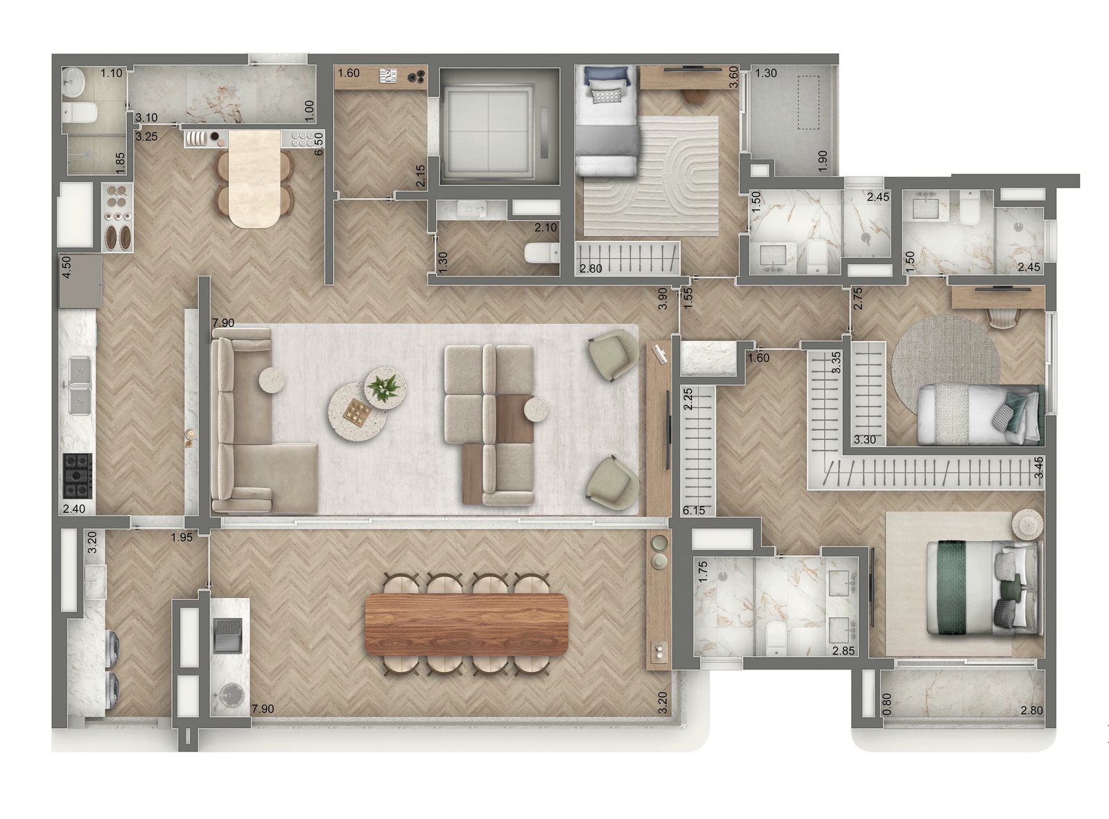Planta 08 - 3 dorm 179m² - opção 03