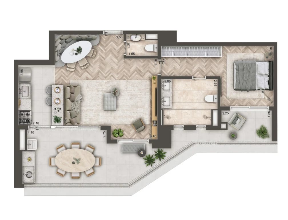 Planta 01 - 1 dorm 88,86m²