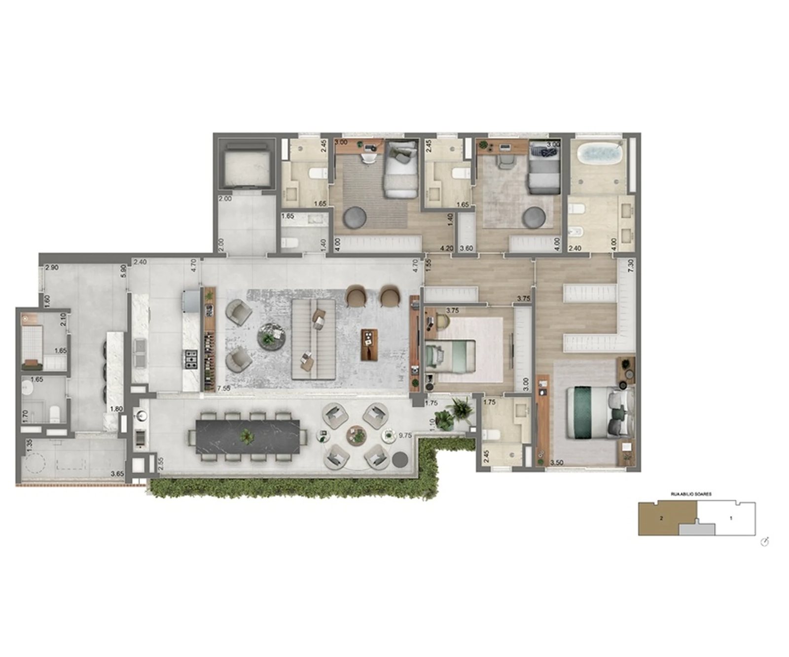Planta 01 - 4 dorm 232,50m²