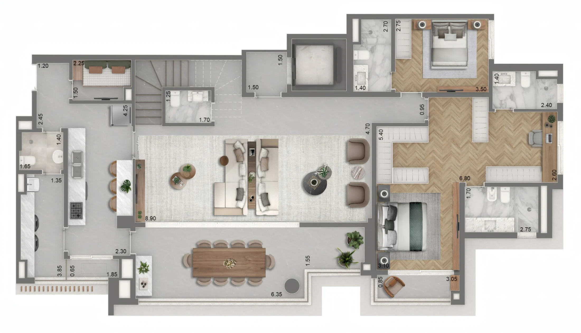 Planta 17 - 3 dorm 358m² - cobertura duplex - inferior