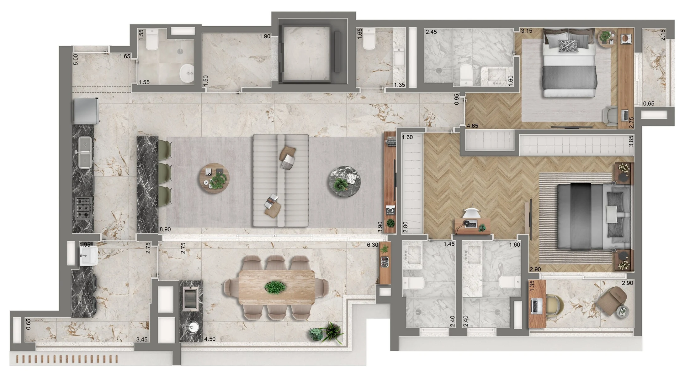 Planta 04 - 2 dorm 139m² - opção 2