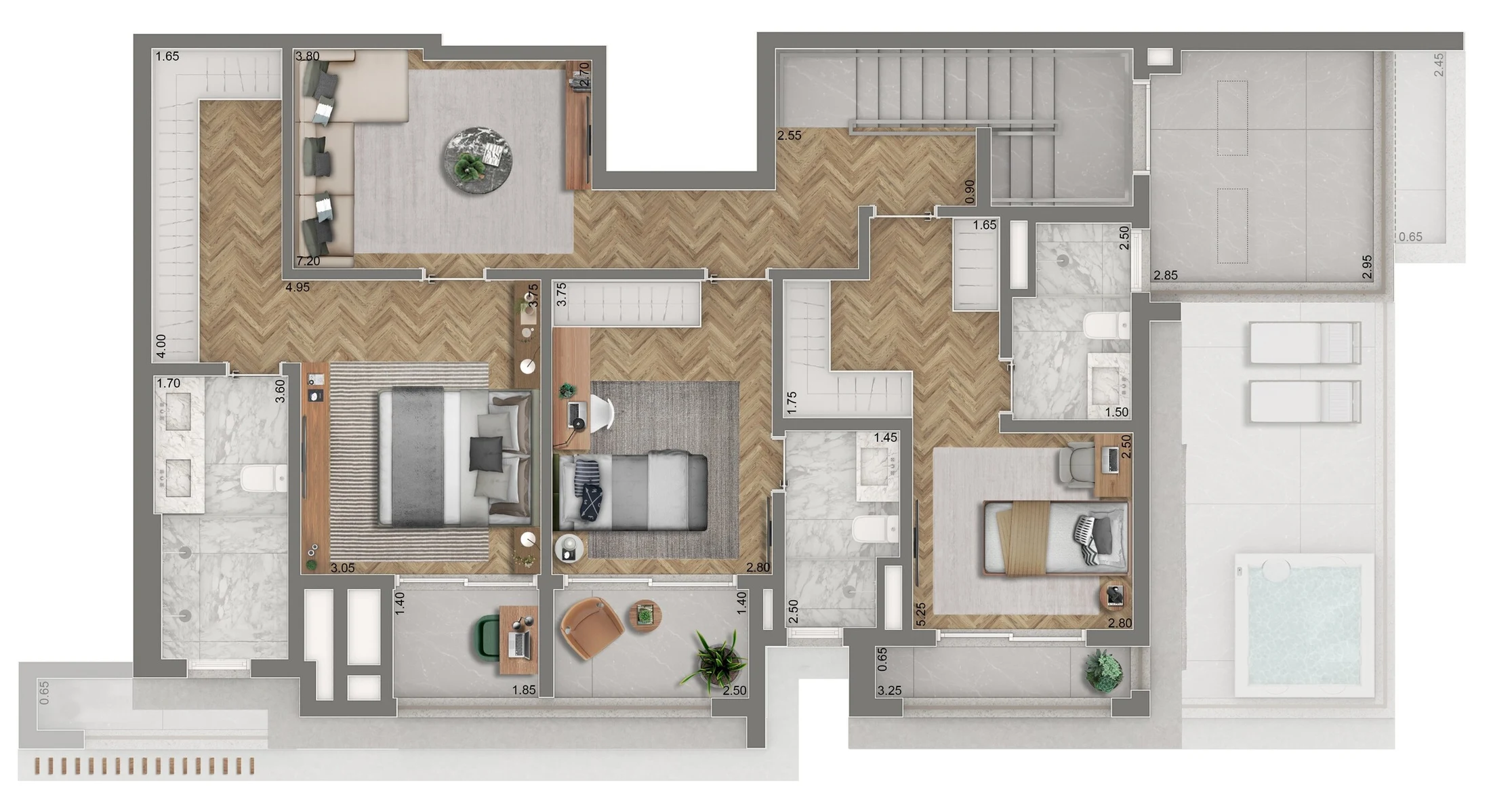 Planta 13 - 3 dorm 246,50m² - cobertura duplex - superior