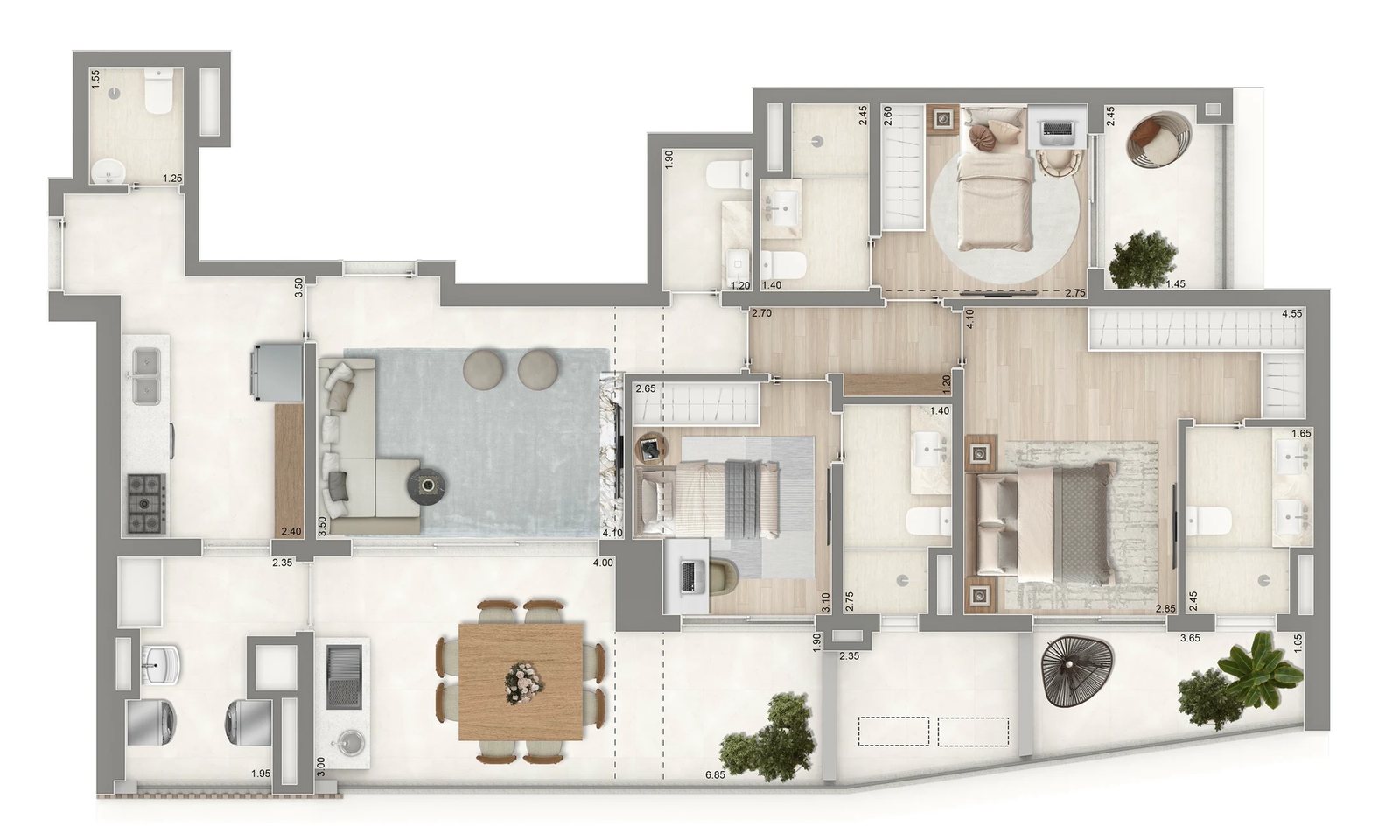 Planta 06 - 3 dorm 129m²