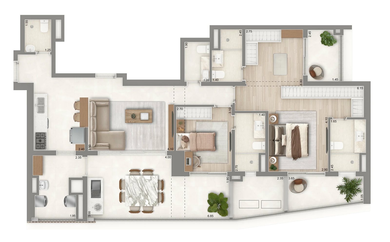 Planta 07 - 2 dorm 129m² - opção