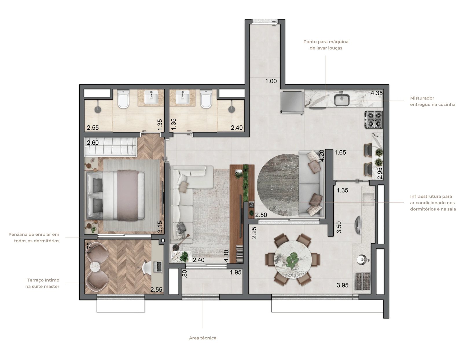 Planta 05 - 1 dorm 70m² - opção