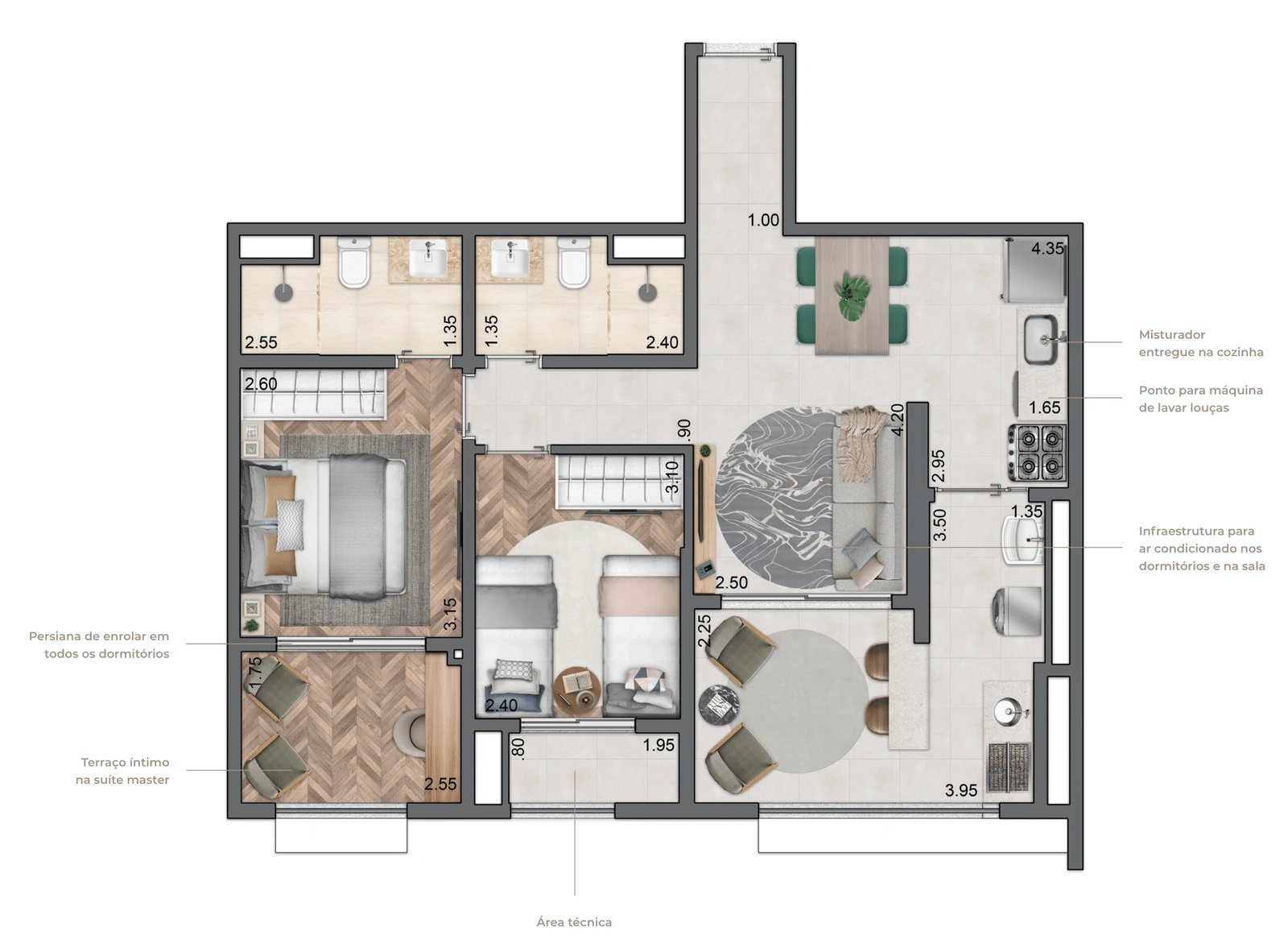 Planta 04 - 2 dorm 70m²