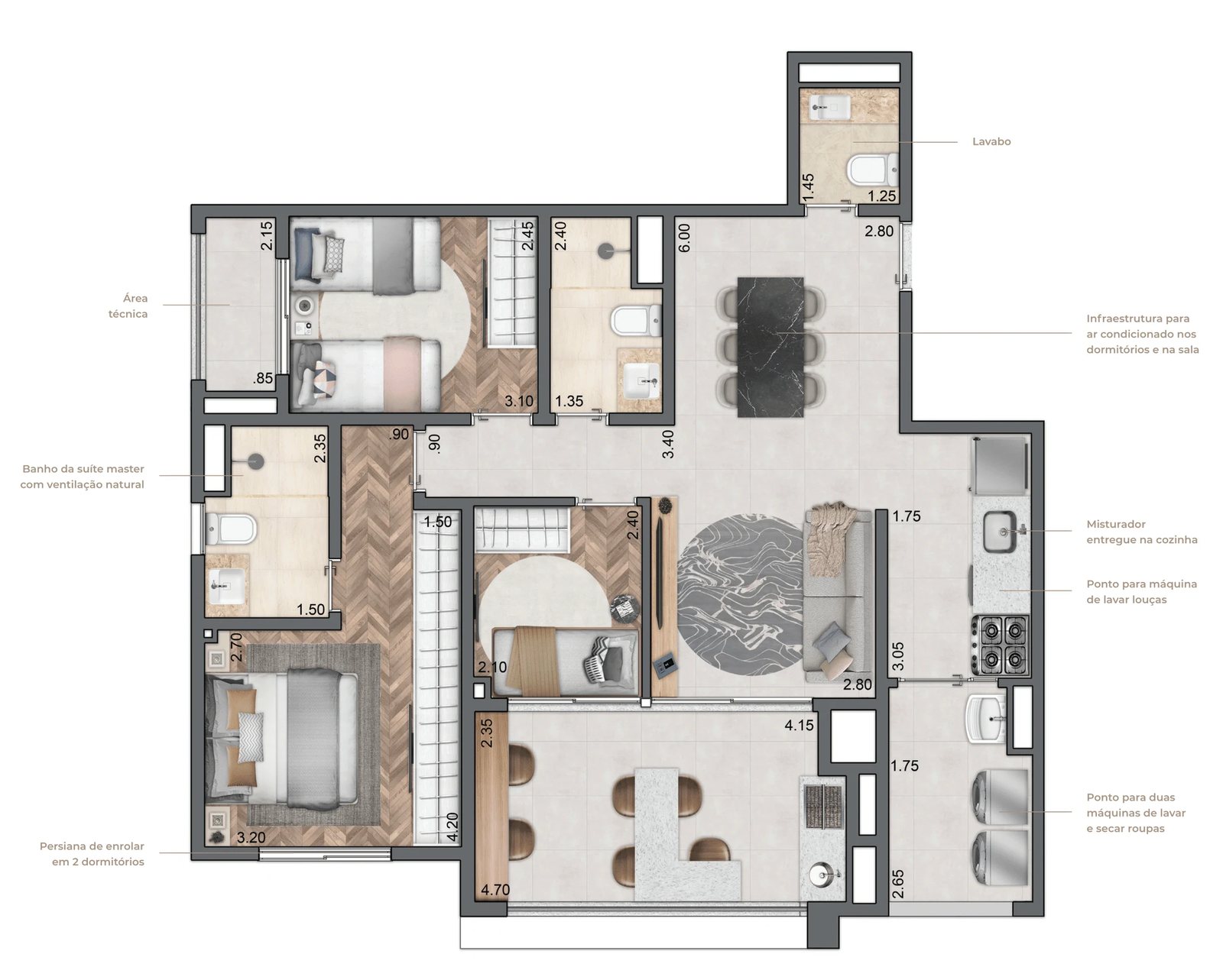Planta 07 - 3 dorm 87m²