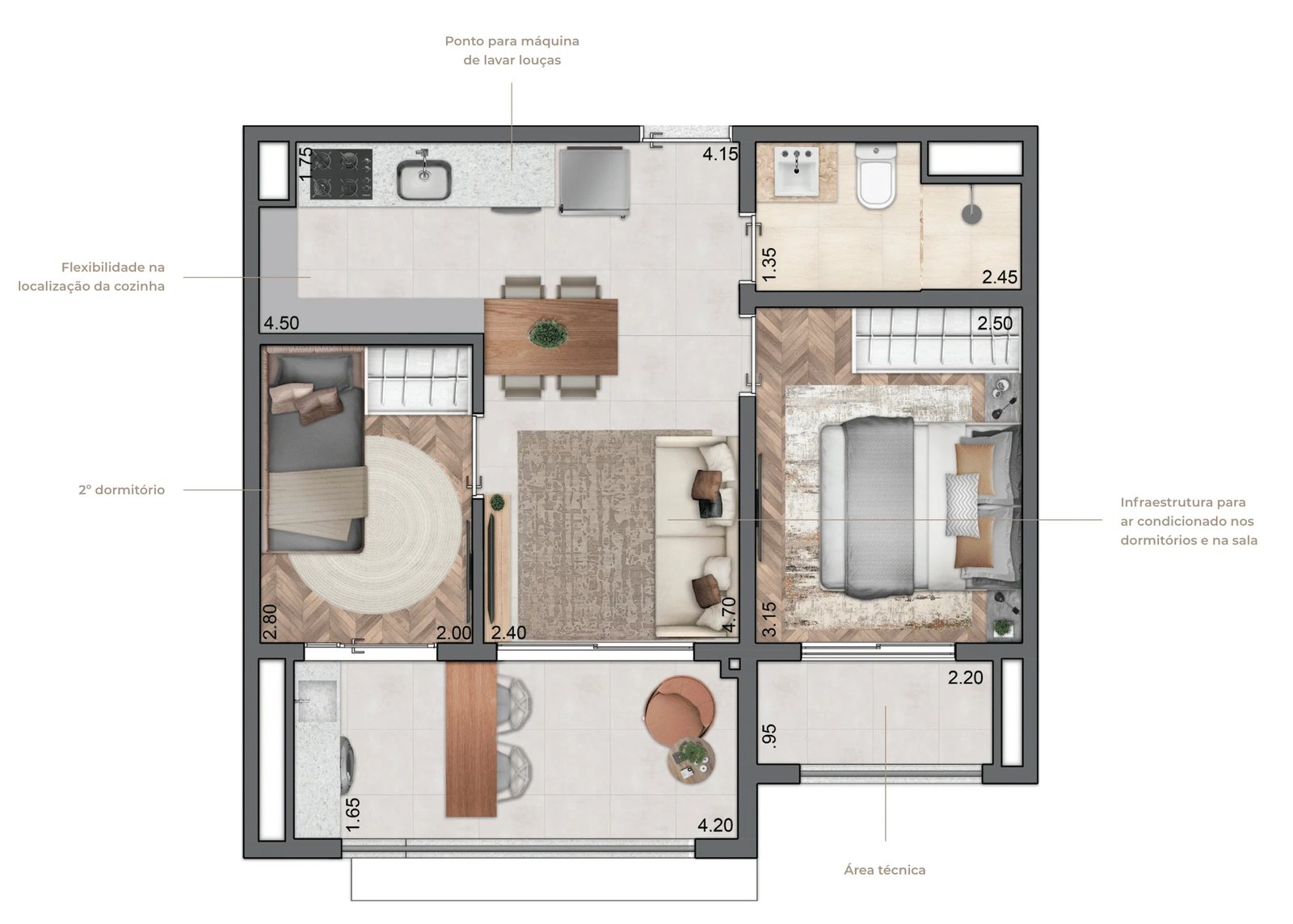 Planta 03 - 2 dorm 47m² - opção