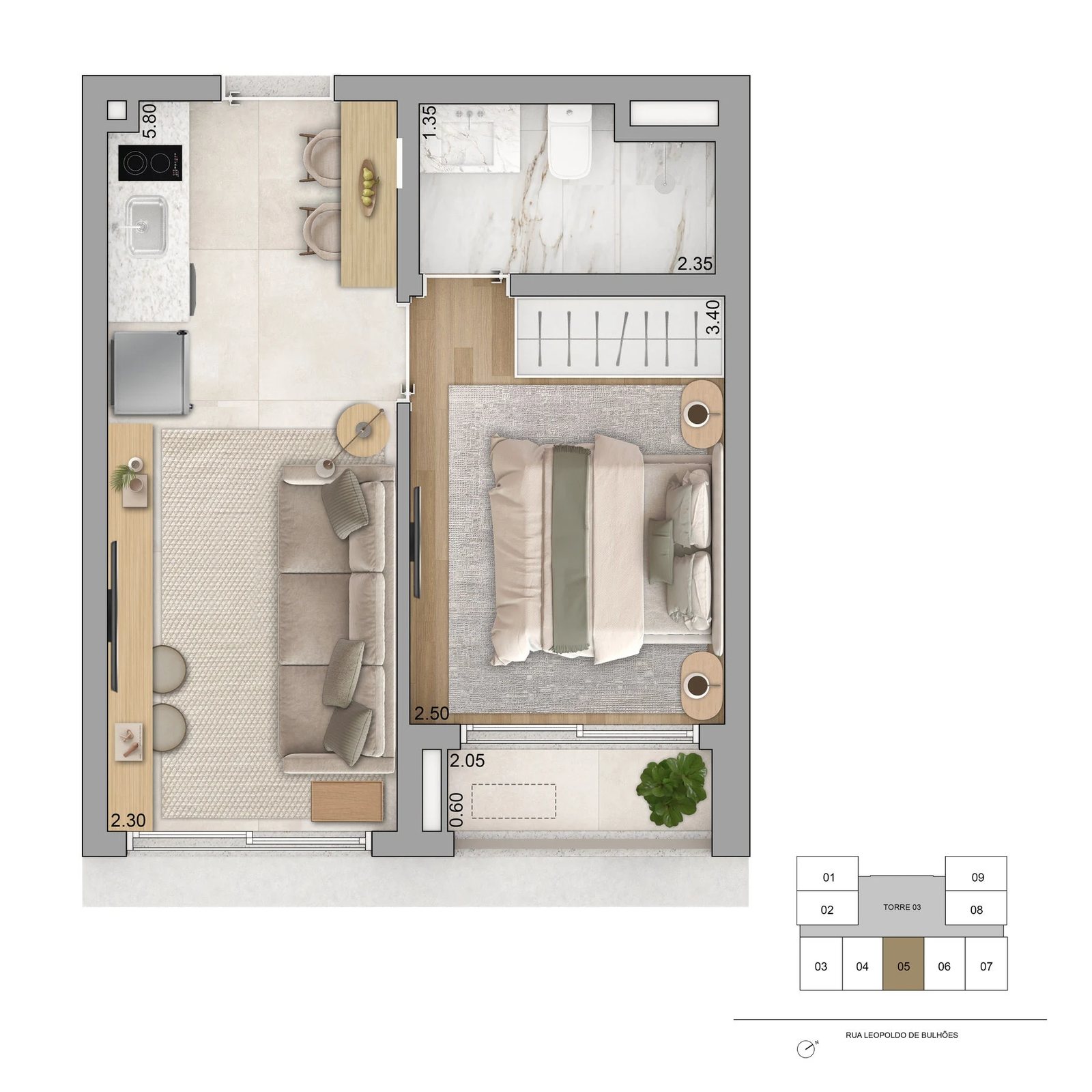 Planta 02 - 1 dorm 31m²
