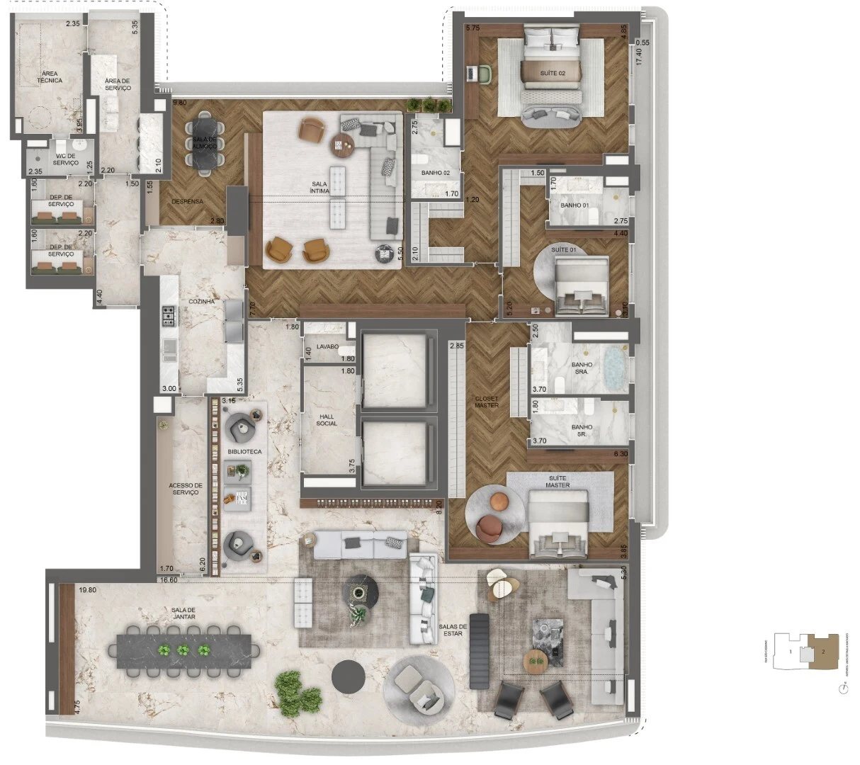 Planta 05 - 3 dorm 464,5m² - opção 4